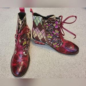 NEW Argyle and Floral Leather & Fabric Lace-up Ankle Boots (Sz 39)